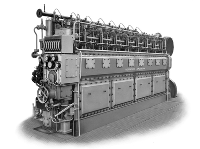 856816 Afbeelding van een dieselmotor type TMABS 338 voor de Argentijnse marine, gebouwd door Werkspoor N.V. te ...